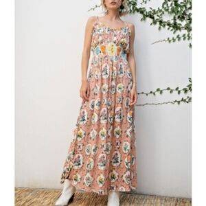 Rare Beatnik Philosophy Granny Square Embellished Floral Maxi Dress S